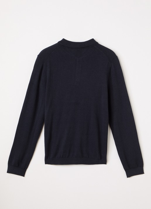 Lyle & Scott Fijngebreide polo met logo - voorkant 2 donkerblauw