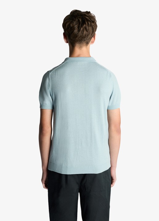 Lyle & Scott Fijngebreide polo met logo - voorkant 2 blauwgrijs