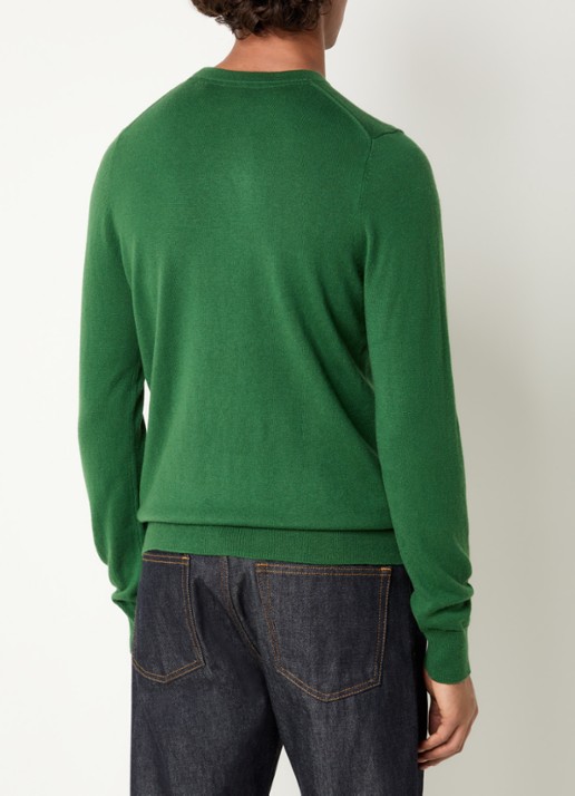 Lyle & Scott Fijngebreide pullover in merino wolblend met logoborduring - achterkant groen