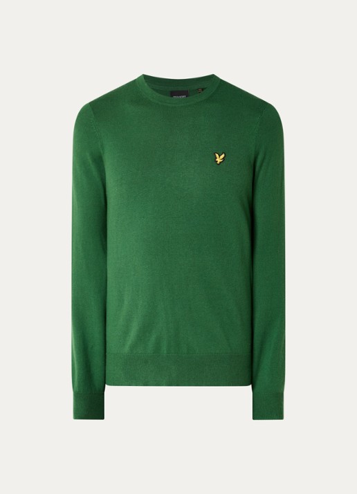 Lyle & Scott Fijngebreide pullover in merino wolblend met logoborduring - voorkant 2 groen