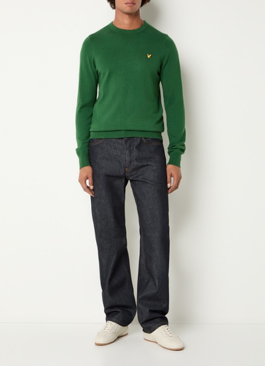 Lyle & Scott Fijngebreide pullover in merino wolblend met logoborduring - voorkant 3 groen