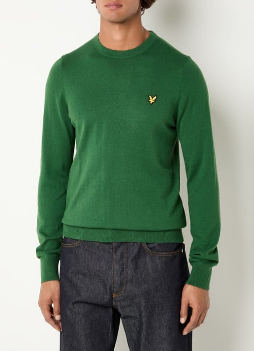 Lyle & Scott Fijngebreide pullover in merino wolblend met logoborduring