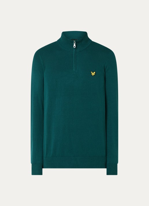 Lyle & Scott Fijngebreide pullover met halve rits - voorkant 2 zeegroen