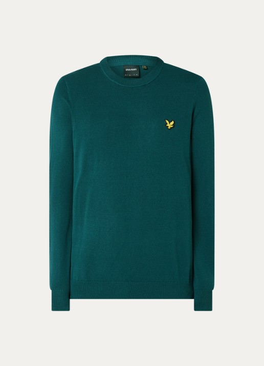 Lyle & Scott Fijngebreide pullover met logo - voorkant donkergroen