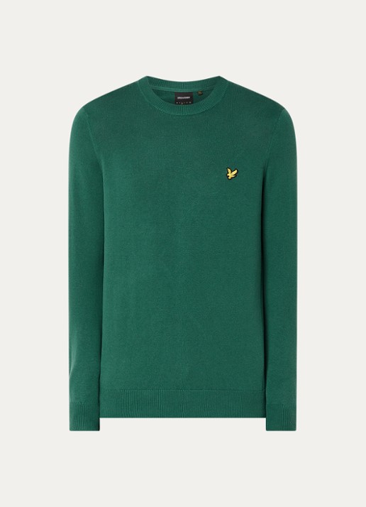 Lyle & Scott Fijngebreide pullover met logo - voorkant 3 donkergroen