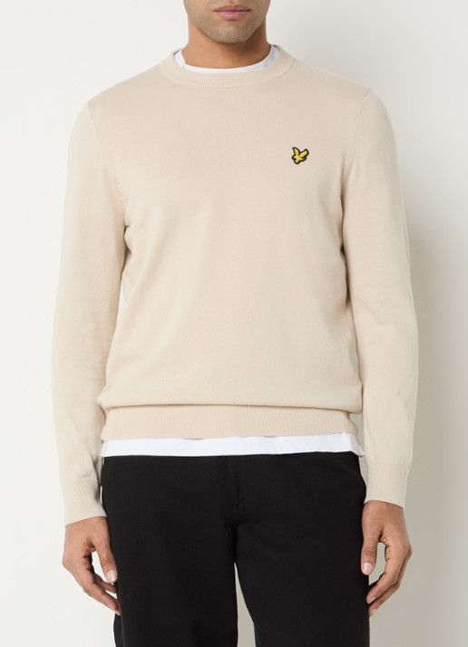 Lyle & Scott Fijngebreide pullover met logo - detail 4 beige