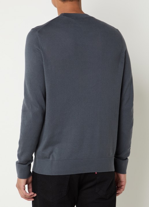 Lyle & Scott Fijngebreide pullover met logoborduring - achterkant grijs