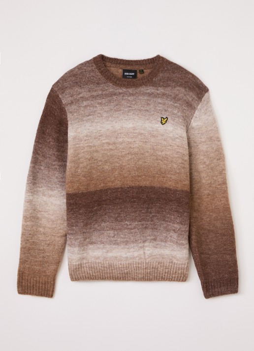 Lyle & Scott Fijngebreide trui in wolblend - voorkant bruin