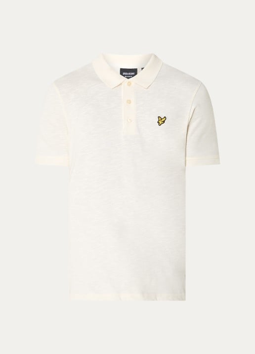 Lyle & Scott Fine Slub regular fit polo met logo - voorkant beige