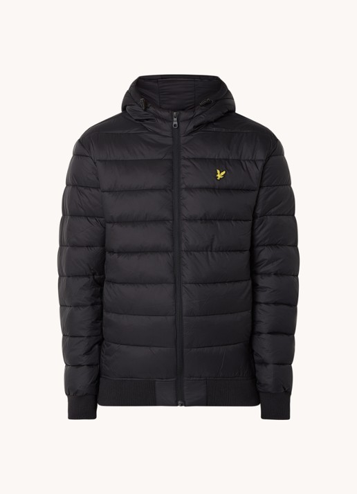 Lyle & Scott Gewatteerde jas met capuchon en logo - voorkant 3 zwart