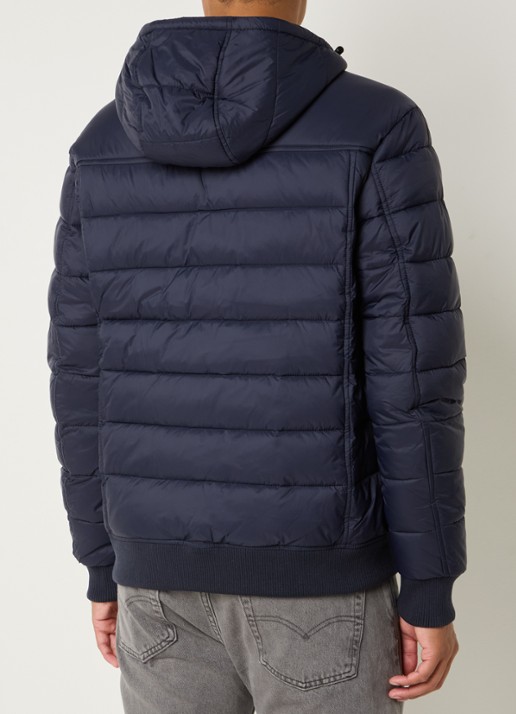 Lyle & Scott Gewatteerde jas met capuchon en logo - achterkant donkerblauw
