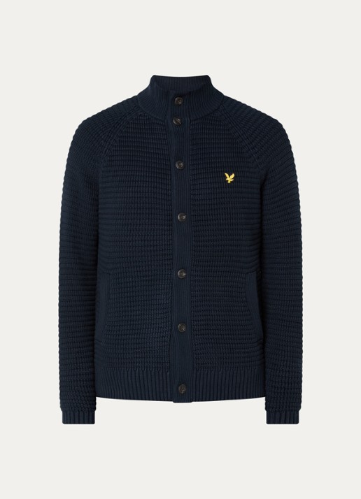 Lyle & Scott Grofgebreid vest met logoborduring - voorkant 2 donkerblauw