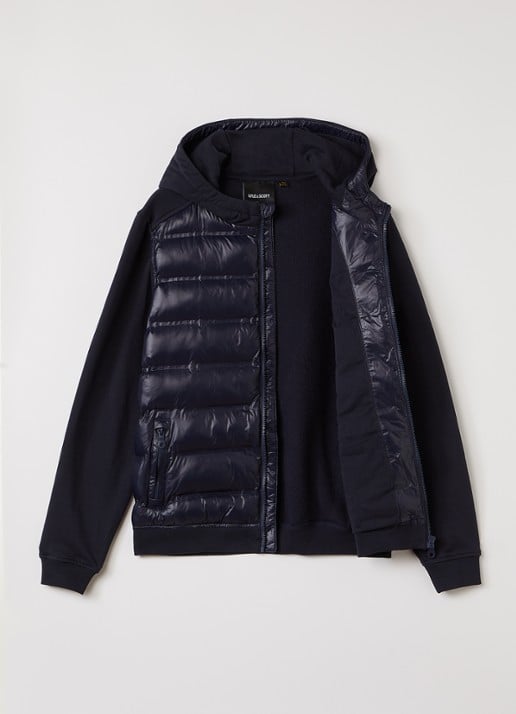 Lyle & Scott Hybrid gewatteerde vest met logo  - voorkant 2 donkerblauw