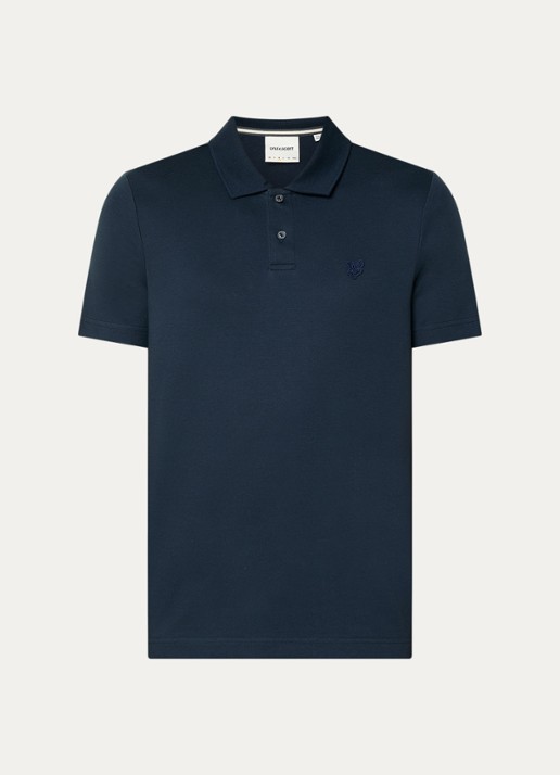 Lyle & Scott Interlock regular fit polo met logoborduring - voorkant 2 donkerblauw