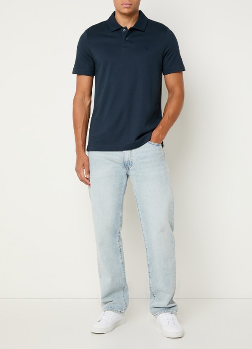 Lyle & Scott Interlock regular fit polo met logoborduring - voorkant 3 donkerblauw