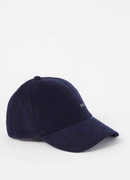 Lyle & Scott Pet van corduroy met logoborduring - voorkant blauw