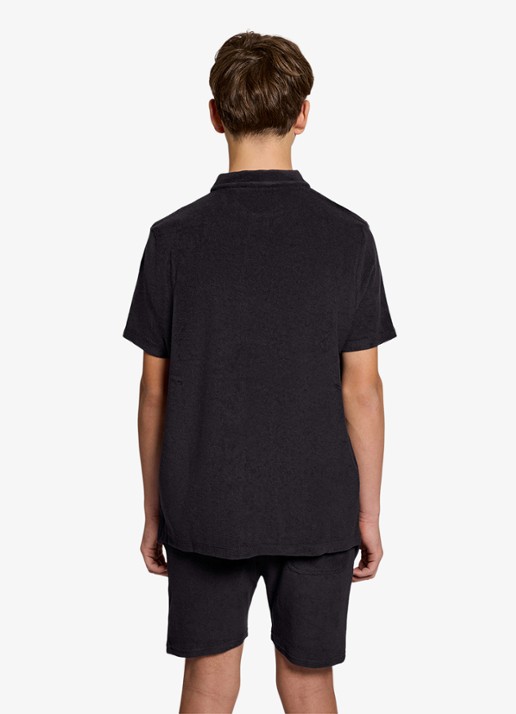 Lyle & Scott Polo van badstof  - voorkant 3 donkerblauw