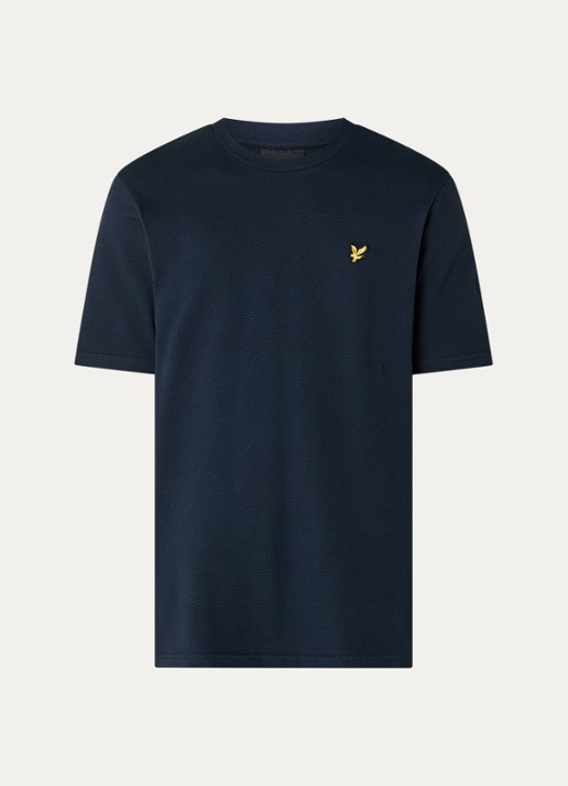 Lyle & Scott Popcorn T-shirt met logo - voorkant 2 donkerblauw
