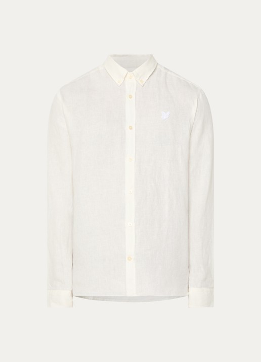 Lyle & Scott Regular fit overhemd in linnenblend met logo - voorkant 3 gebroken wit