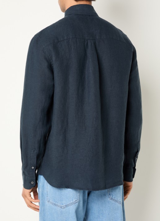Lyle & Scott Regular fit overhemd in linnenblend met logo - achterkant donkerblauw