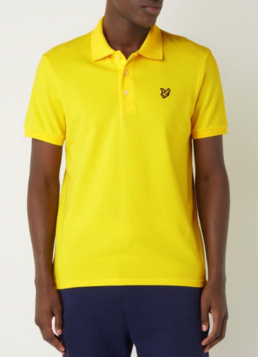 Lyle & Scott Regular fit polo van  piqué katoen met logo - detail geel