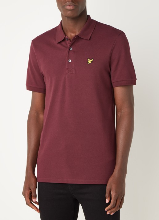 Lyle & Scott Regular fit polo van  piqué katoen met logo - detail bordeauxrood