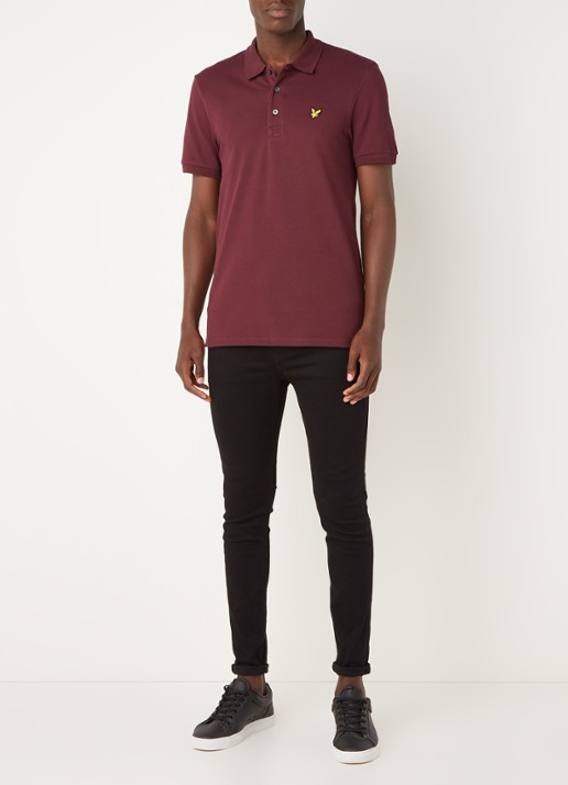 Lyle & Scott Regular fit polo van  piqué katoen met logo - voorkant 3 bordeauxrood