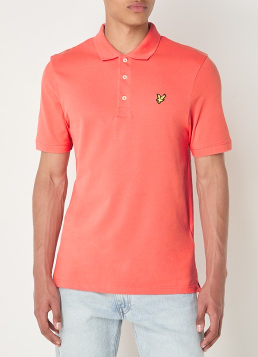 Lyle & Scott Regular fit polo van  piqué katoen met logo - detail 3 koraal