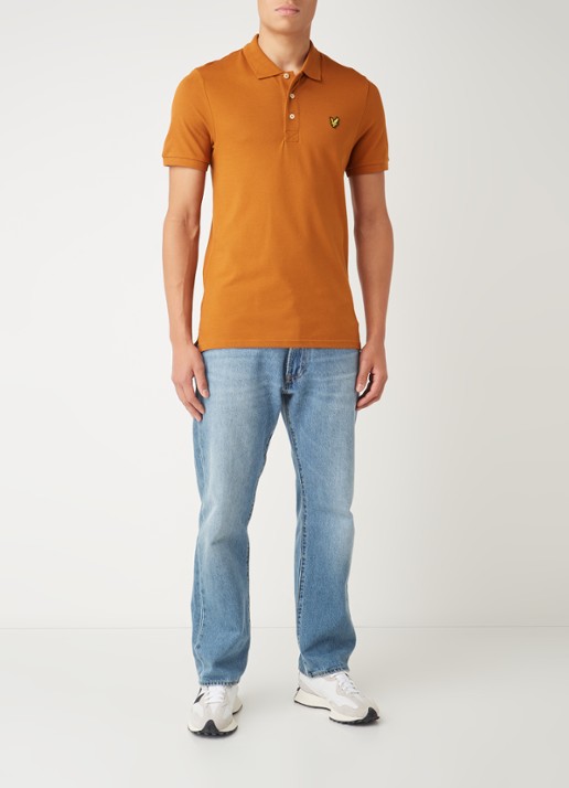 Lyle & Scott Regular fit polo van  piqué katoen met logo - voorkant 2 bruin