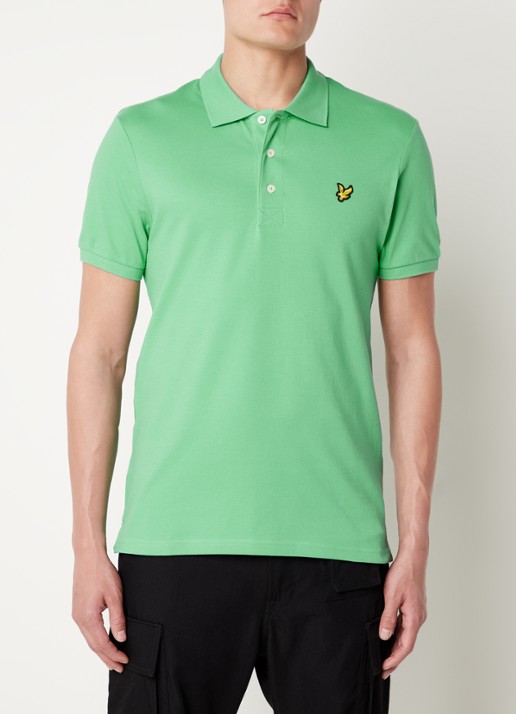 Lyle & Scott Regular fit polo van  piqué katoen met logo - detail groen