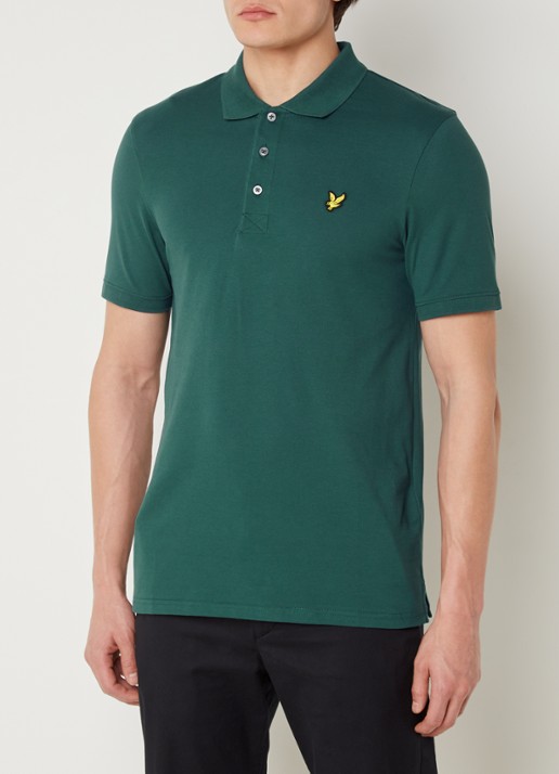 Lyle & Scott Regular fit polo van  piqué katoen met logo - detail 2 donkergroen