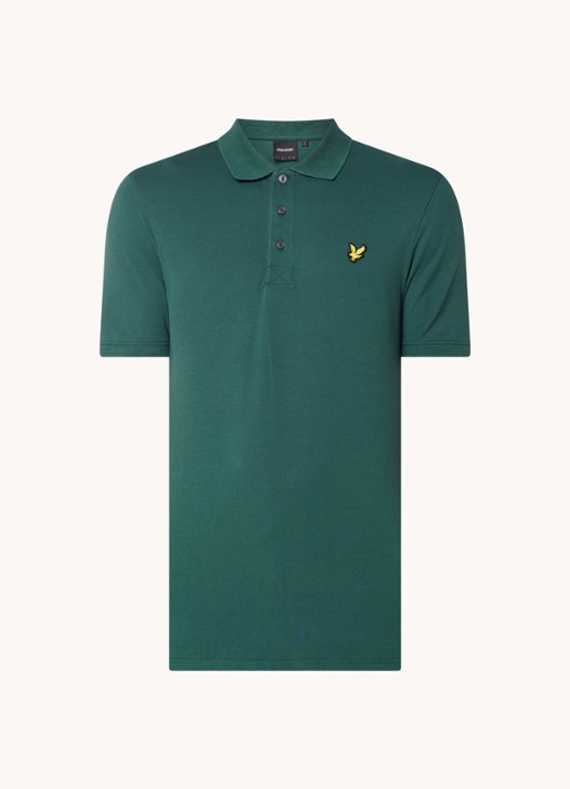 Lyle & Scott Regular fit polo van  piqué katoen met logo - voorkant 3 donkergroen
