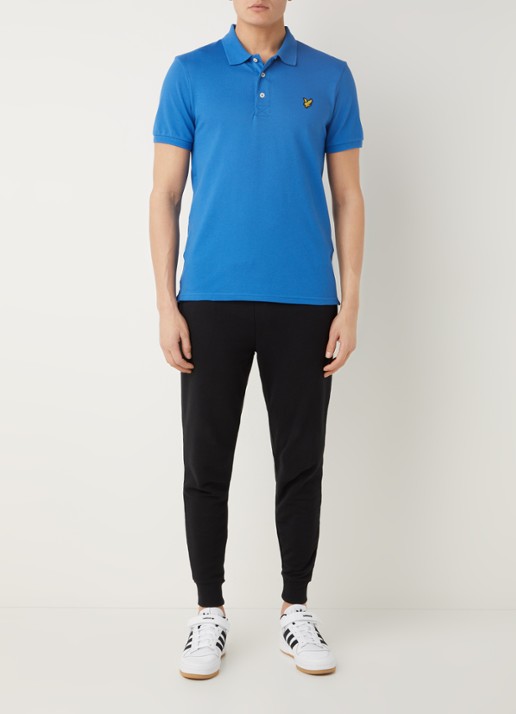 Lyle & Scott Regular fit polo van  piqué katoen met logo - voorkant 4 donkerblauw