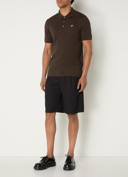 Lyle & Scott Regular fit polo van piqué katoen met logoborduring - voorkant 3 donkerbruin