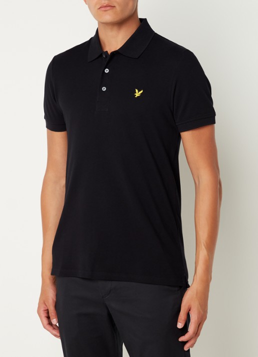 Lyle & Scott Slim fit polo van piqué katoen met logo - detail zwart