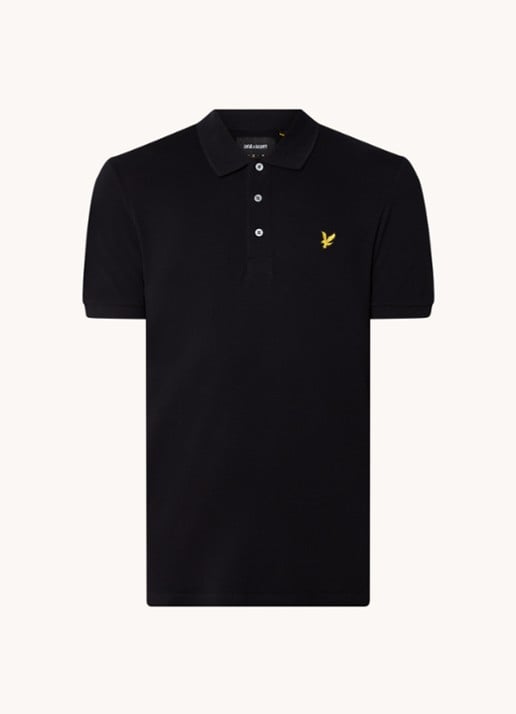 Lyle & Scott Slim fit polo van piqué katoen met logo - voorkant 3 zwart