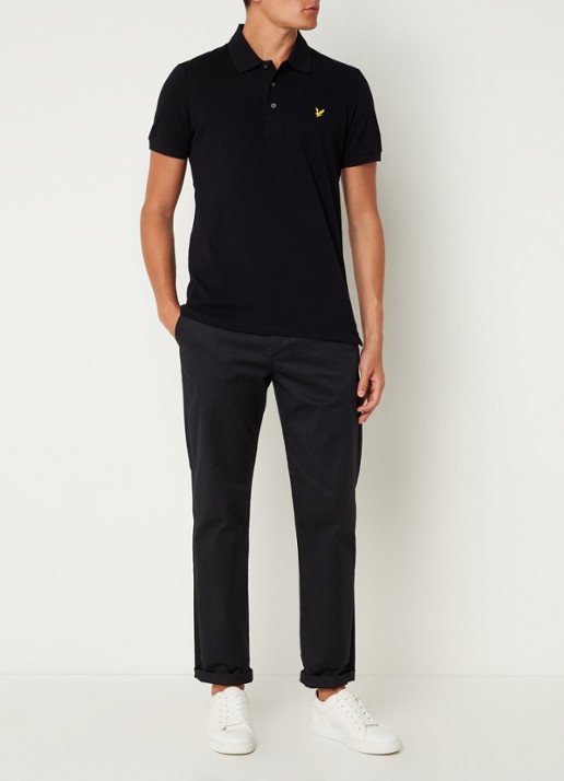 Lyle & Scott Slim fit polo van piqué katoen met logo - voorkant 4 zwart