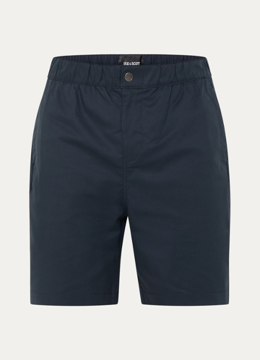 Lyle & Scott Straight fit korte chino met steekzakken - voorkant donkerblauw