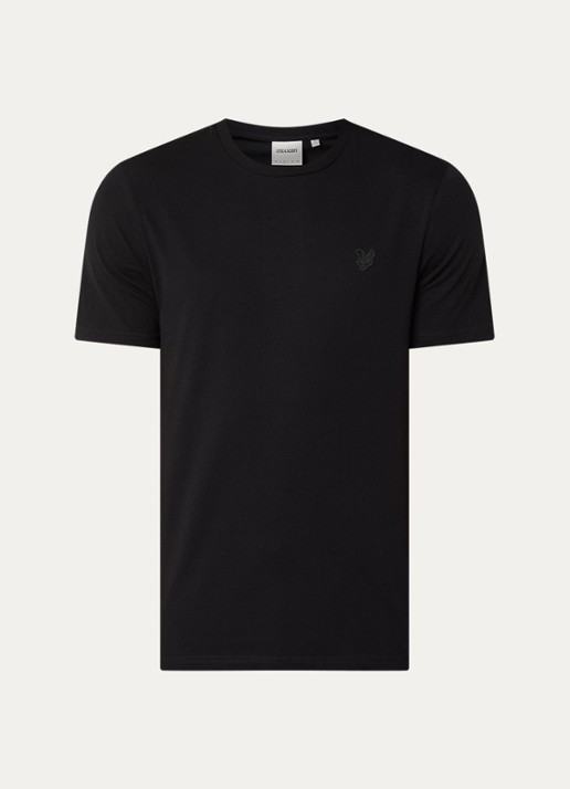 Lyle & Scott Superfine T-shirt met logoborduring - voorkant zwart