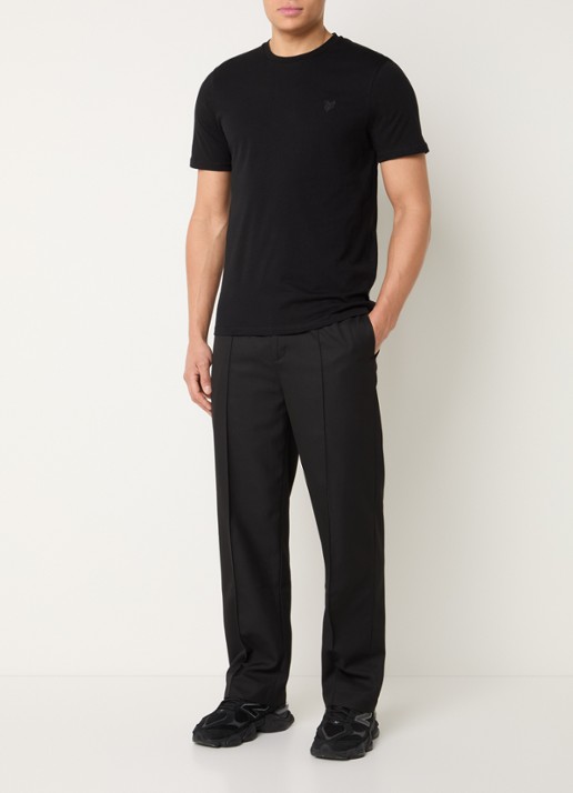 Lyle & Scott Superfine T-shirt met logoborduring - voorkant 2 zwart