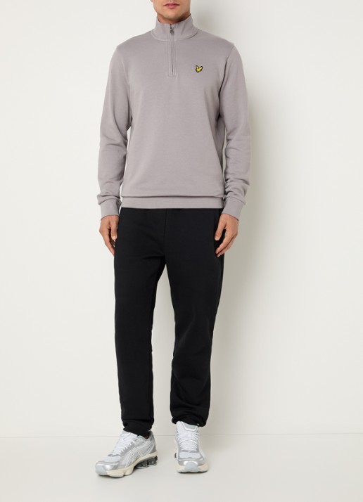 Lyle & Scott Sweater met halve rits en logoborduring - voorkant 3 grijs