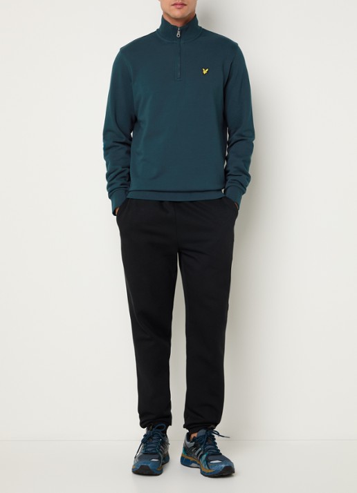 Lyle & Scott Sweater met halve rits en logoborduring - voorkant 4 petrol