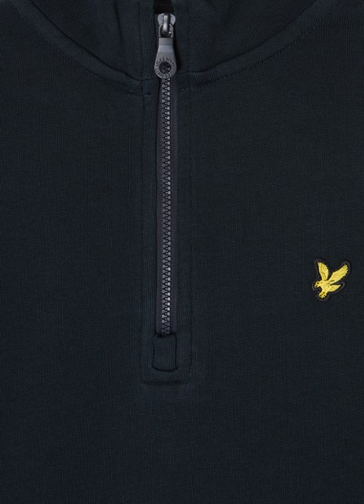 Lyle & Scott Sweater met logo en halve rits - detail donkerblauw