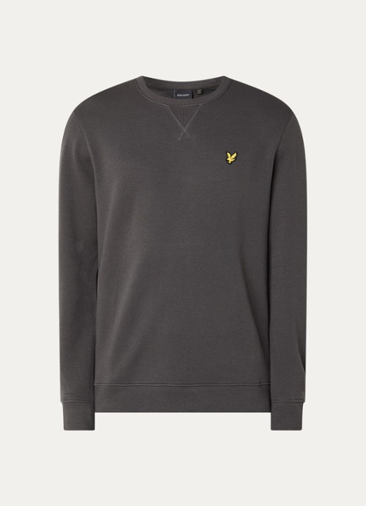 Lyle & Scott Sweater van katoen met logoborduring - voorkant 3 antraciet