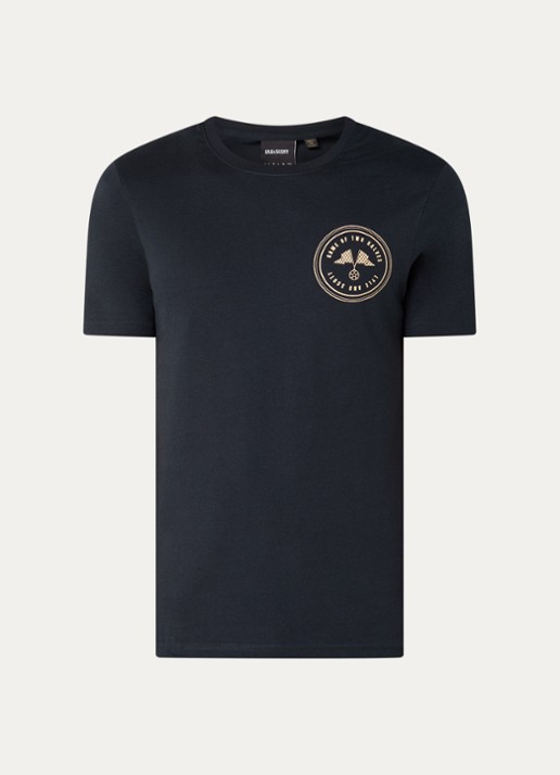 Lyle & Scott T-shirt met front- en backprint - voorkant donkerblauw