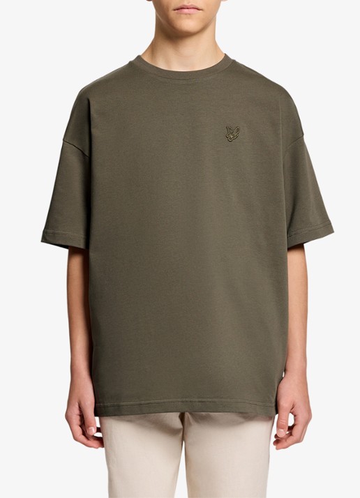 Lyle & Scott T-shirt met logoborduring - voorkant 2 olijfgroen