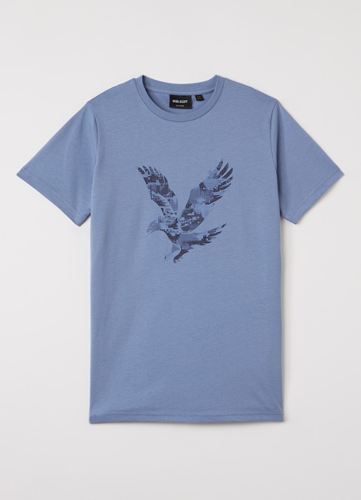 Lyle & Scott T-shirt met logoprint - voorkant staalblauw