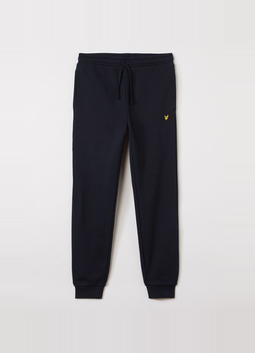 Lyle & Scott Tapered fit joggingbroek met logoborduring - voorkant donkerblauw