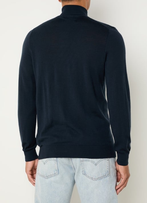 Lyle & Scott Tonal fijngebreide pullover van wol met halve rits - achterkant 4 donkerblauw