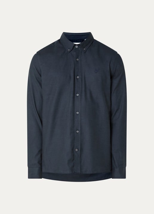 Lyle & Scott Tonal Plain overhemd met logo - voorkant 3 donkerblauw
